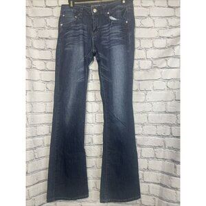 Premium Love Culture Jeans Juniors Size 7 Blue Dark Wash Denim Bling Bell Bottom